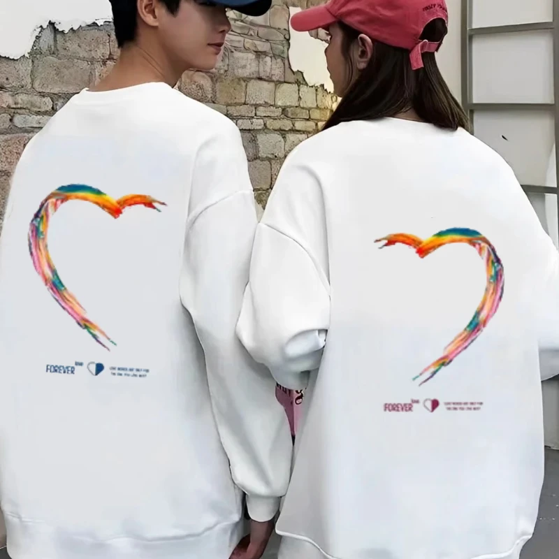 《发两件》双面半桃心新款圆领卫衣情侣装春秋季圆领印花宽松上衣