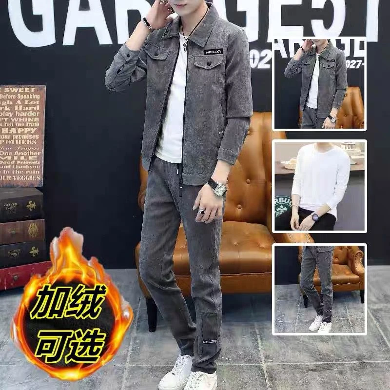 春秋痞帅男装一套搭配帅气个性成熟秋冬装牛仔休闲套装衣服三件套