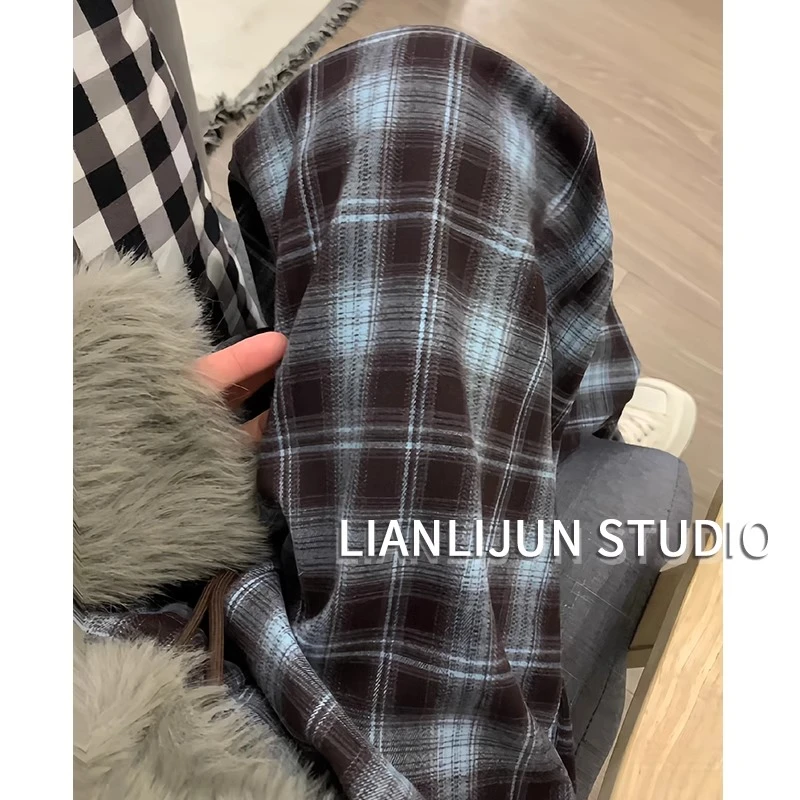 女童秋冬加绒裤子新款洋气外穿儿童格子阔腿裤冬季女童一体绒长裤