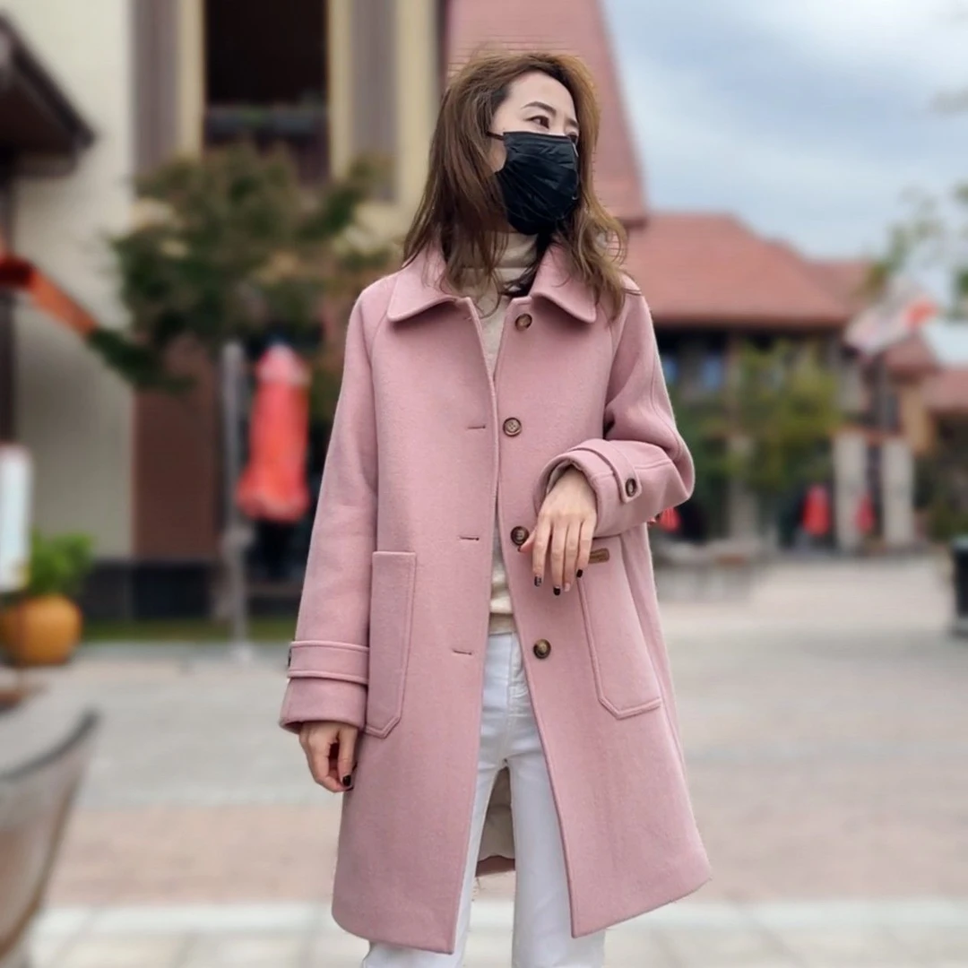 羽绒呢子大衣中长款2023冬季新款手工毛呢外套女白鸭绒加厚羽绒服