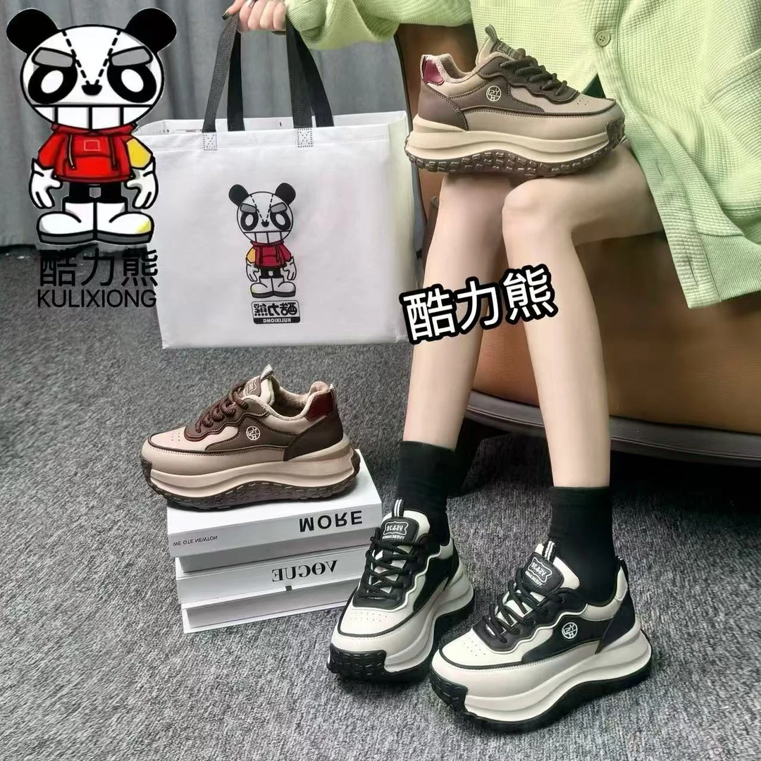 海豚  酷力熊2024新款皮面透气厚底女鞋百搭时尚休闲鞋6966