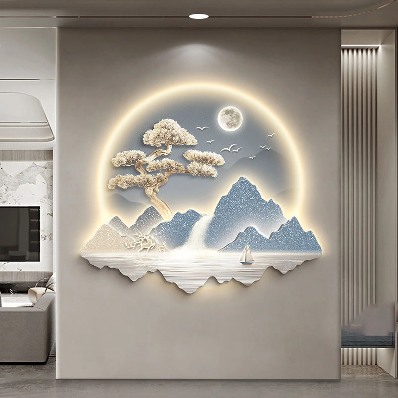 DK007入户玄关装饰画背靠金山新中式轻奢客厅背景墙挂画山水壁画