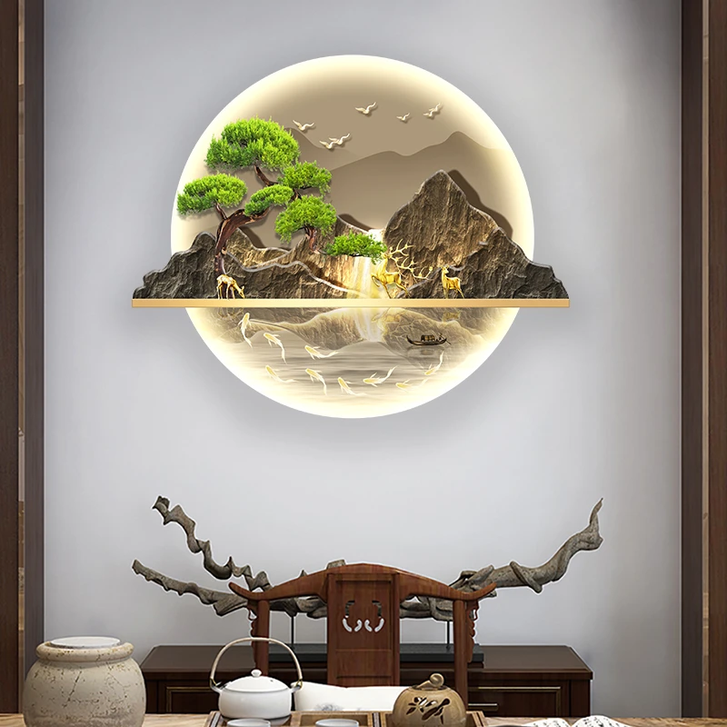 新中式玄关装饰画流水生财大气山水走廊过道挂画正对门壁画DK14