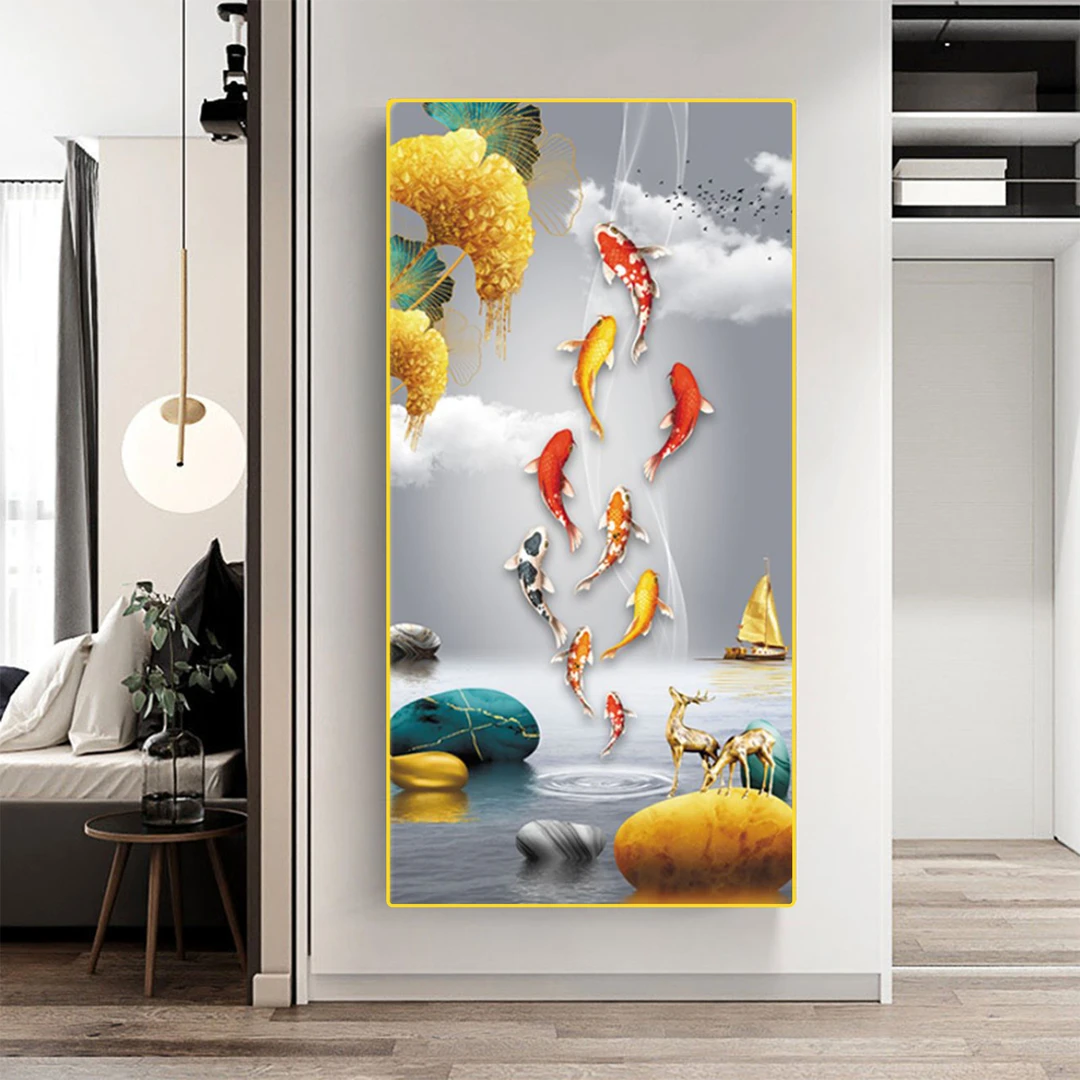 XG20入户门九鱼图玄关装饰画走廊过道挂画沙发落地画客厅装饰画