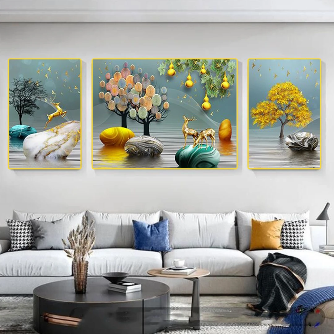 M005（升级镶钻）福禄轻奢客厅装饰画沙发背景现代简约大气晶瓷画