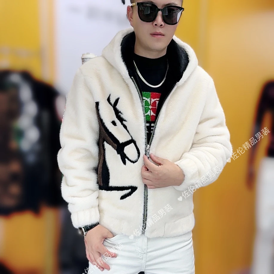 冬季新款时尚男士高品质轻奢刺绣修身连帽外套8811