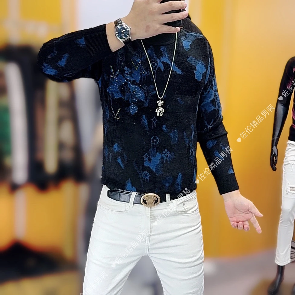 冬季新款时尚男士提花修身百搭经典圆领毛衣21