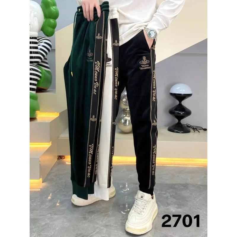 冬季新款时尚男士修身加绒加厚刺绣修身休闲裤2701