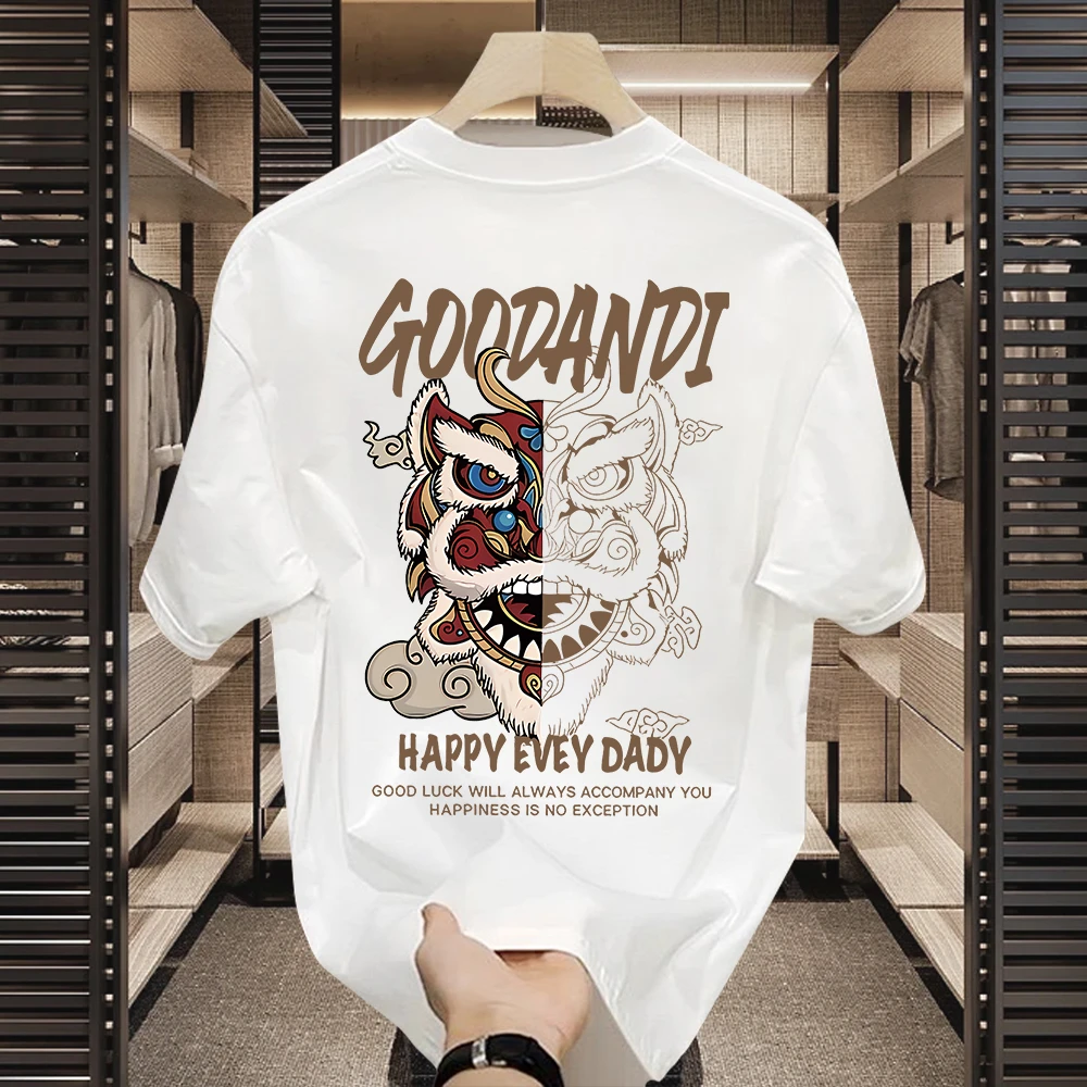 重磅纯棉男士t恤上衣半袖打底衫修身韩版夏季款个性圆领T潮牌网红