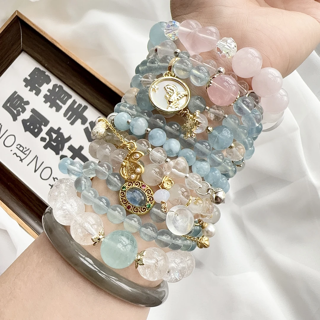 铜合金仿水晶手链 蓝色原创设计手工手链合集 轻奢梦幻仙女气质