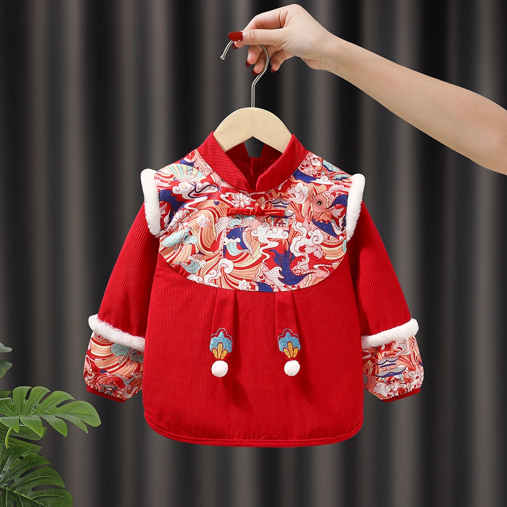 宝宝罩衣秋冬国风防水防脏儿童罩衣过年喜庆拜年外穿护衣吃饭围兜
