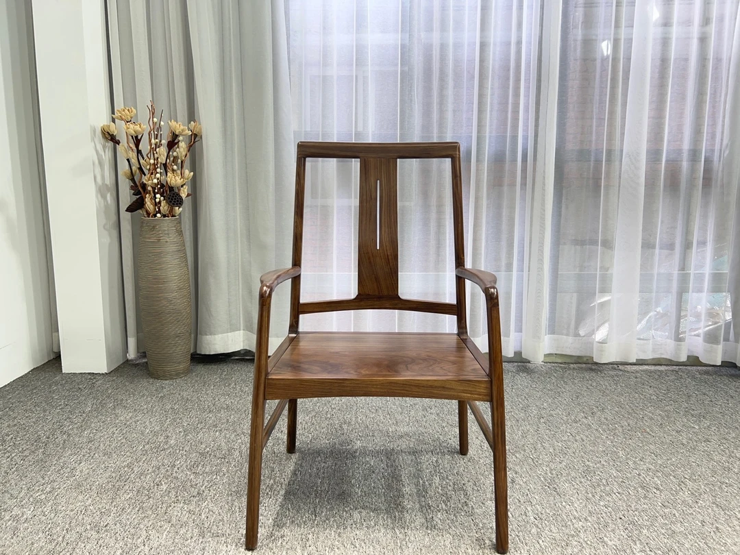 （黑胡桃色）新中式乌金木明镜主椅纯料 63*48*108*45