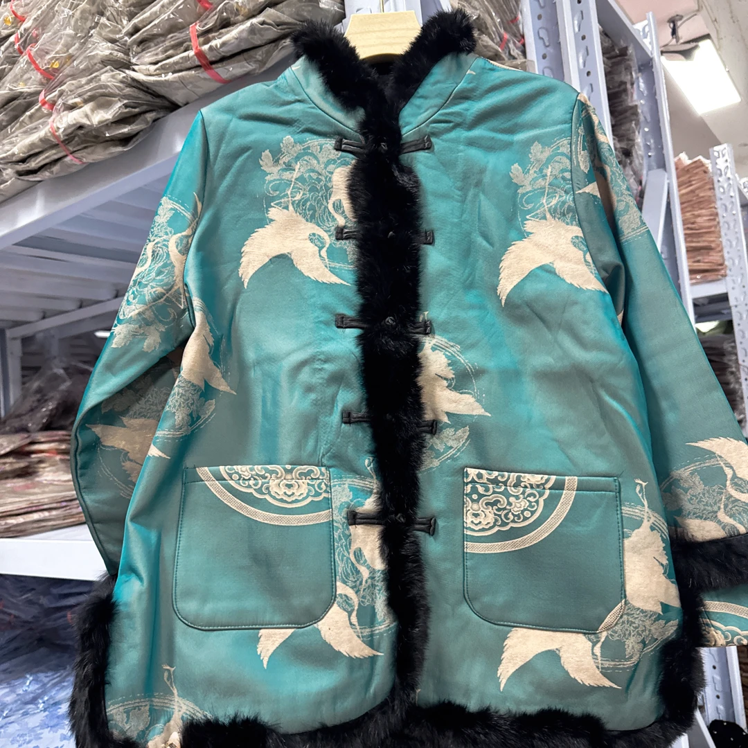 8202款新中式短款加厚外套【蓝鸟】