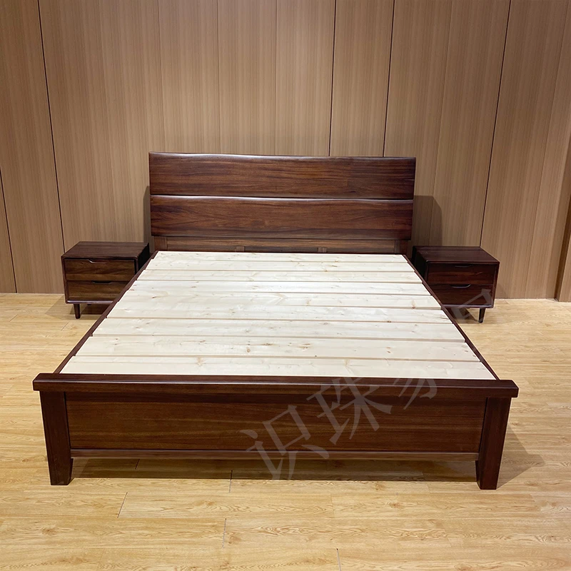 新中式黑胡桃木套房家具实木大床高箱+黑胡桃木衣柜+梳妆台+沙发