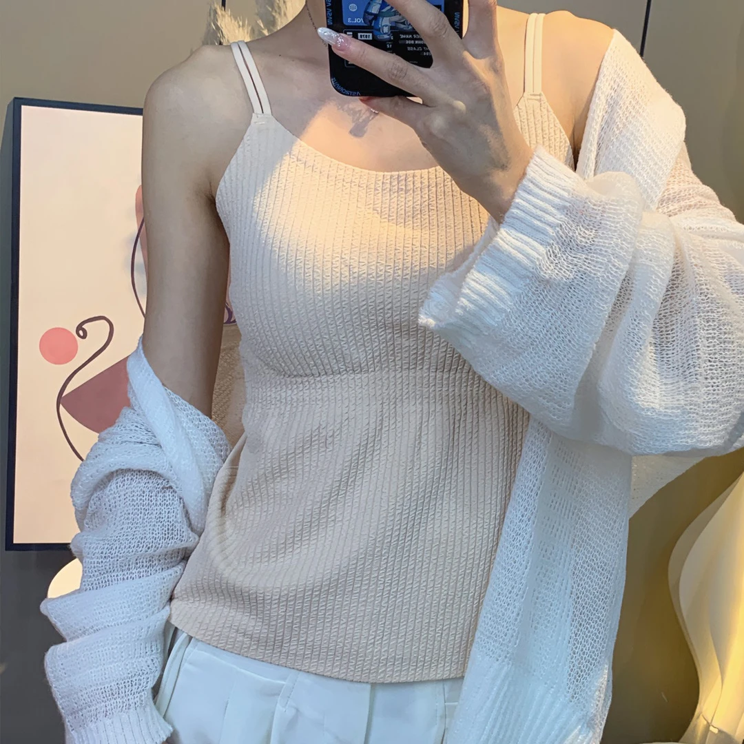 空气棉吊带背心女内搭带胸垫透气美背内衣打底外穿显瘦白色夏季
