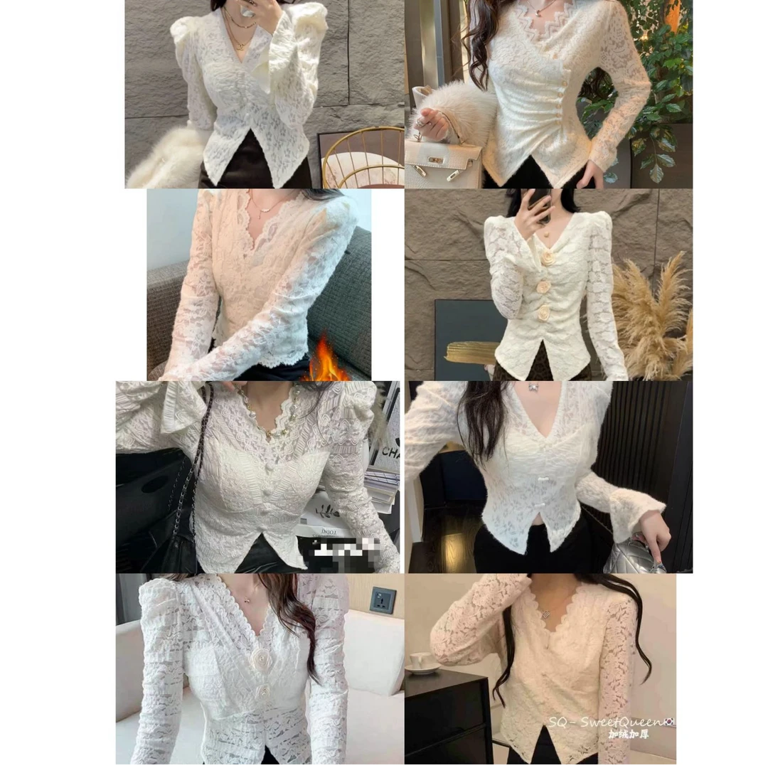 【筠雨女装】2024加绒加厚蕾丝韩系上衣7