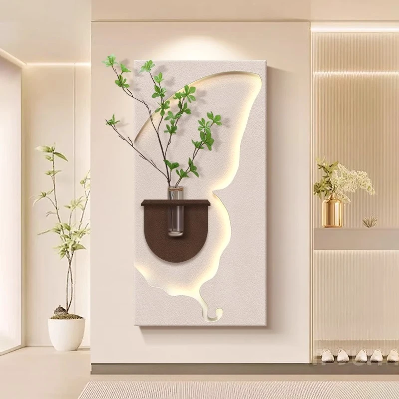 【佳工坊】入户玄关装饰画砂岩画水培绿植插花灯画高档新款客厅挂画