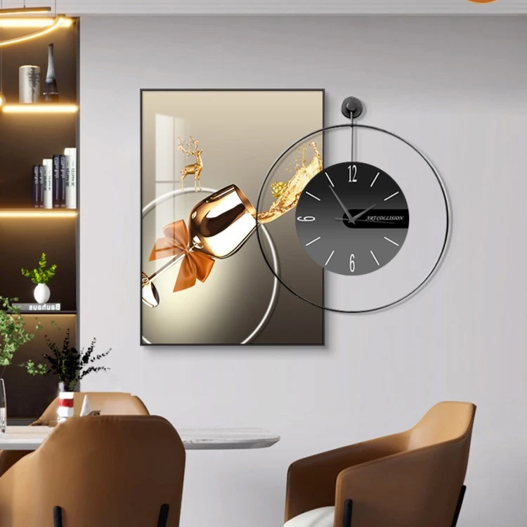 荣耀佳画【佳工坊】酒杯轻奢餐厅装饰画现代简约饭厅钟表挂画