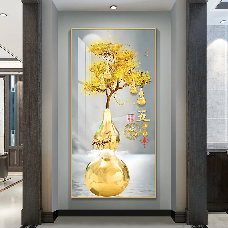 荣耀佳画A五福临门葫芦大幅玄关装饰画走廊尽头壁画新中式挂画