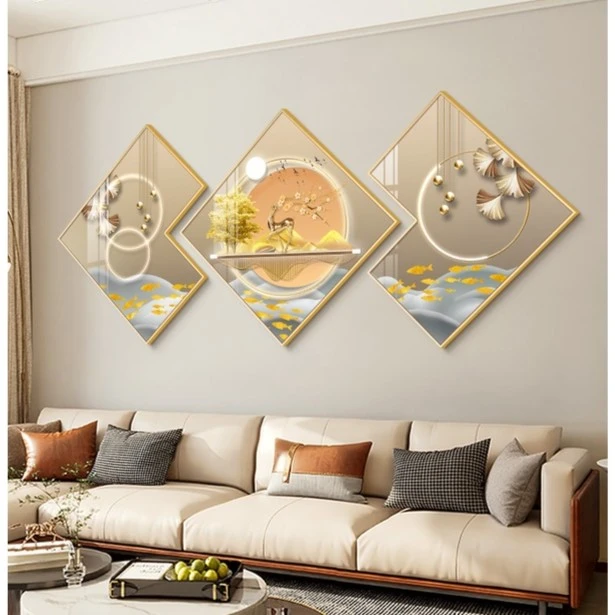 荣耀佳画A轻奢客厅装饰画现代沙发背景墙挂画新款高级感三联画