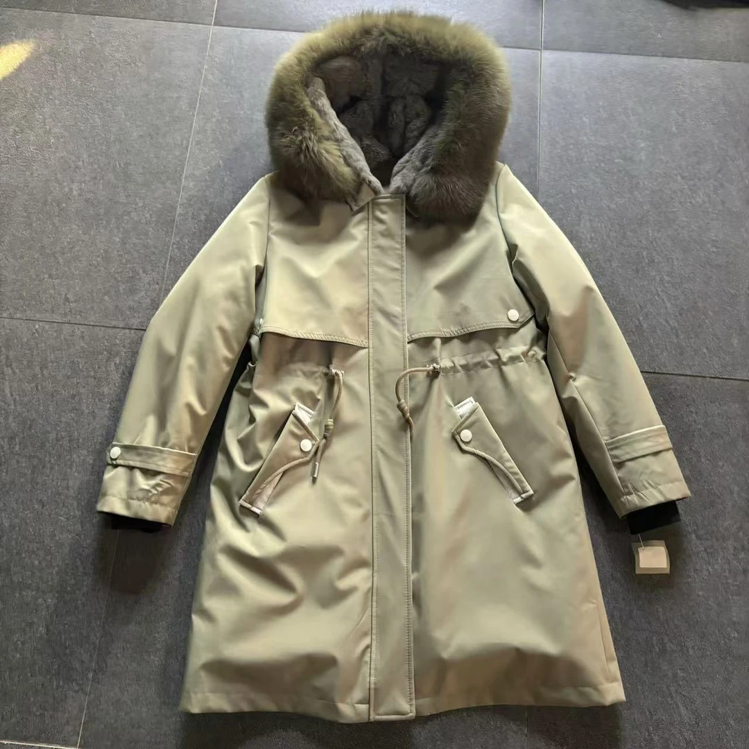 63003女款帽版毛领獭兔毛内胆派克服