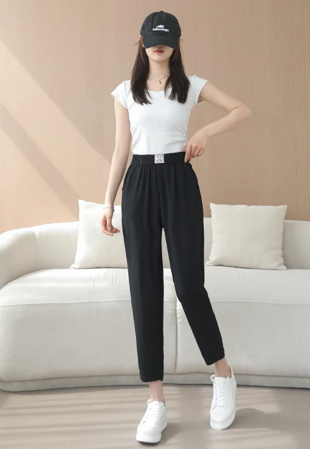 夏季中老年哈伦裤女清凉薄款休闲松紧高腰妈妈装宽松裤子直筒女裤