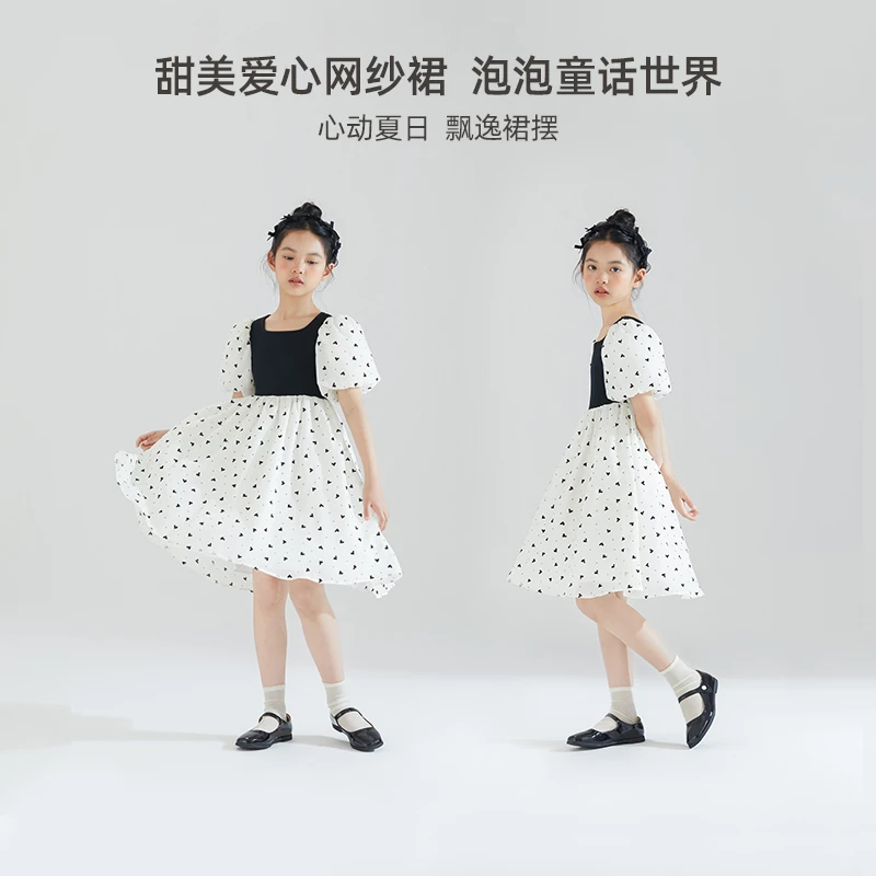 女童泡泡袖植绒纱裙甜美连衣裙仙气超仙森系女孩子衣服M32XQ1507