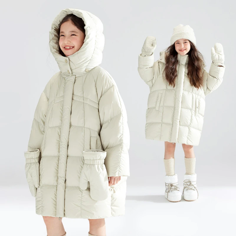 【抹香奶芙】高充绒可拆卸手套长款羽绒服90白鸭绒冬季M44XY3272