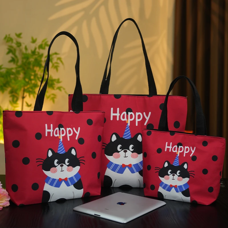 Happy猫 百搭时尚大容量帆布包学生补习上班通勤妈咪大容量单肩包