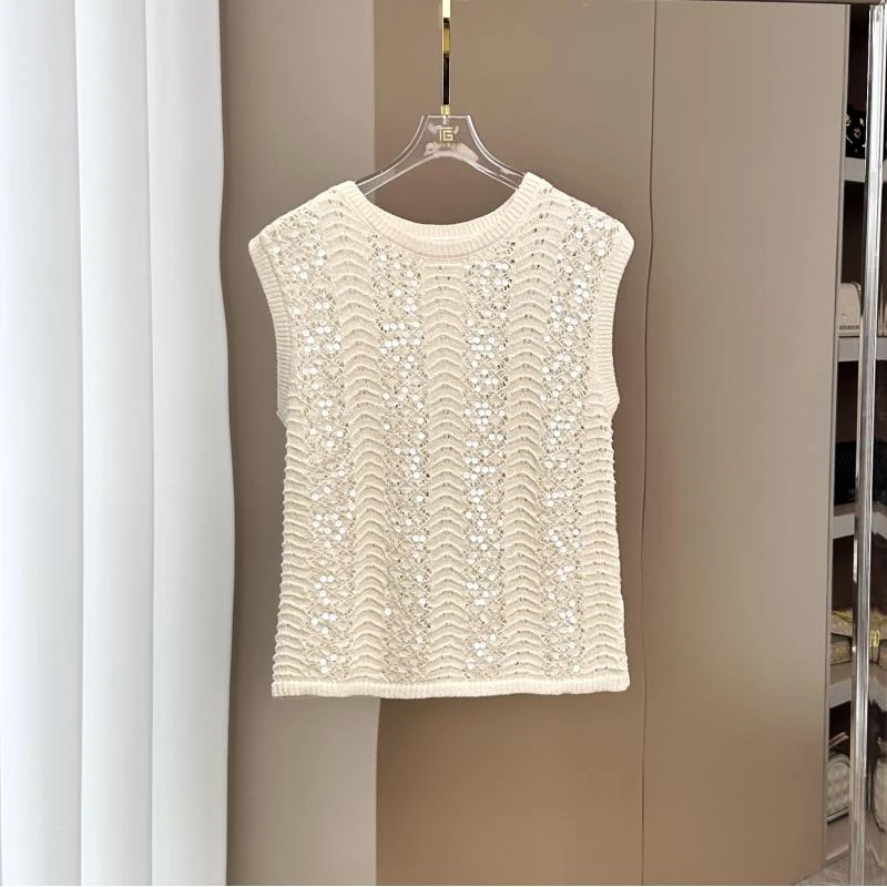 夏季钩花毛衣针织衫显瘦时尚百搭打底气质蕾丝无袖针织衫女3166