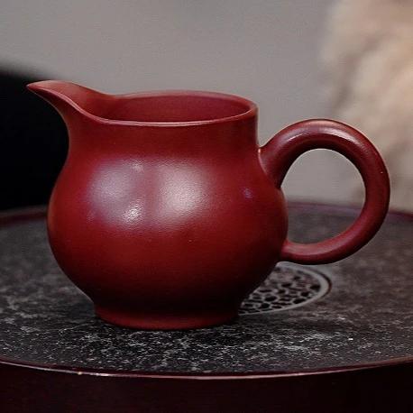 【小敏壶艺】宜兴原矿紫砂光素带把公道杯茶具（300cc）