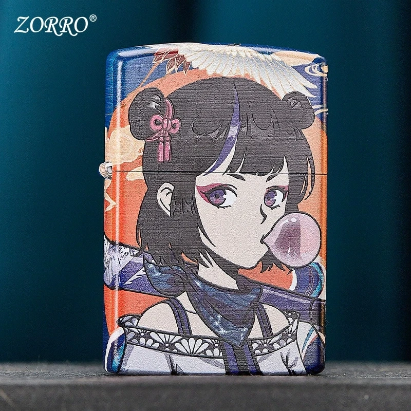 ZORRO佐罗煤油打火机彩印卡通石族少女黄铜个性送男友生日礼物