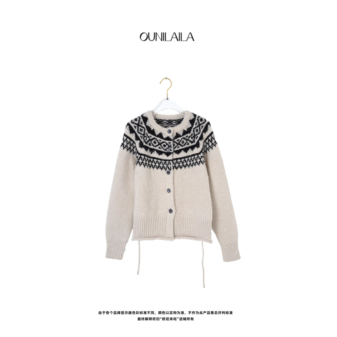 欧尼家 【轻】费尔岛工艺感套头毛衣 / 秋冬复古时尚宽松针织衫