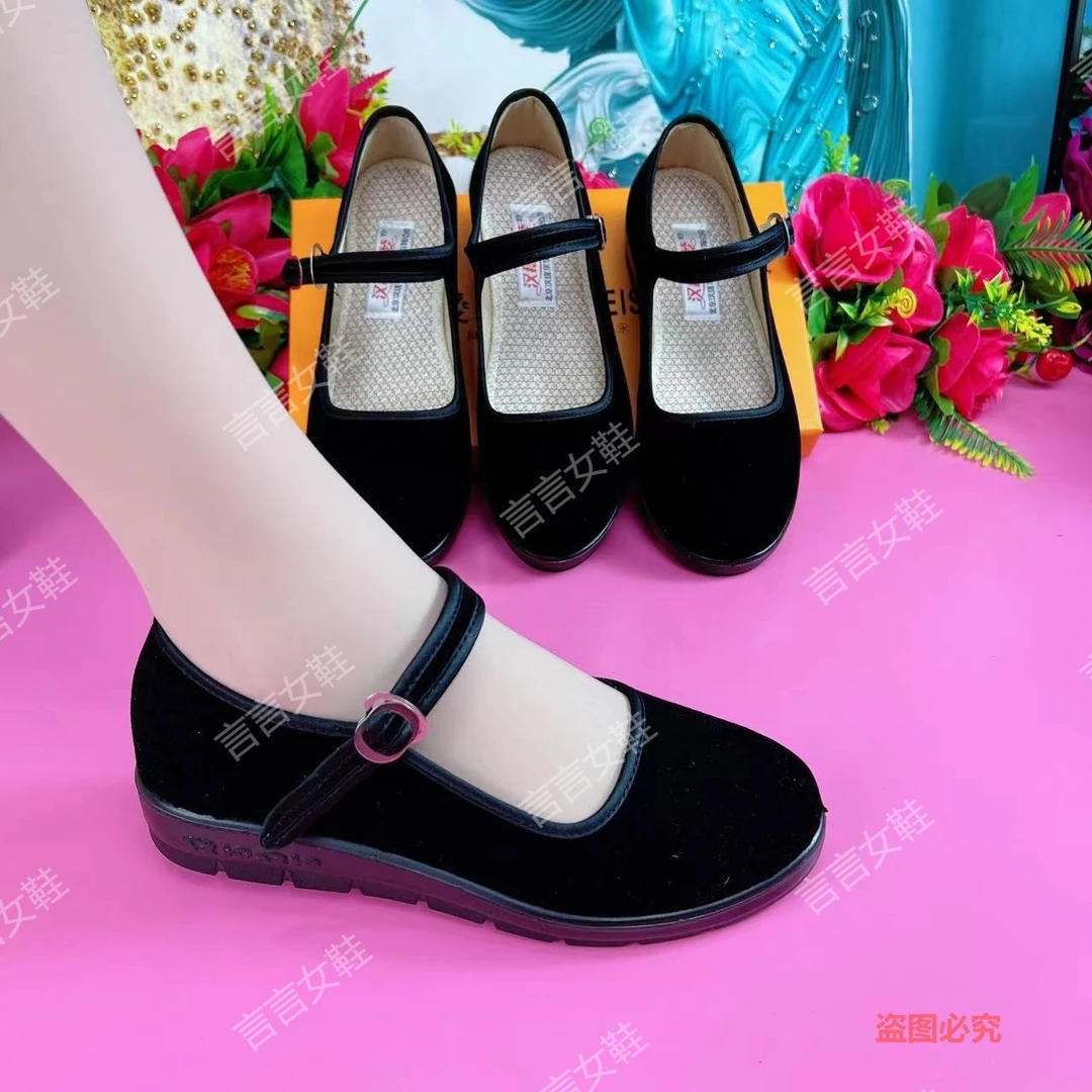 夏季新款软底软面老北京布鞋工装小单鞋黑色女士厚底透气～168