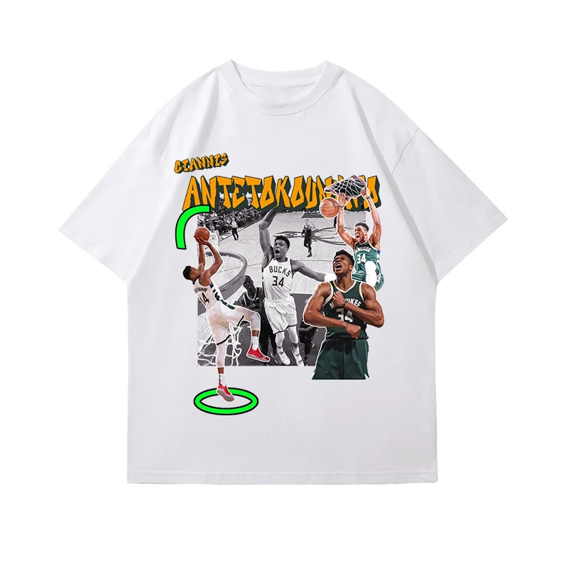 雄鹿字母哥篮球美式t恤纯棉复古嘻哈运动训练服短袖T男士休闲上衣
