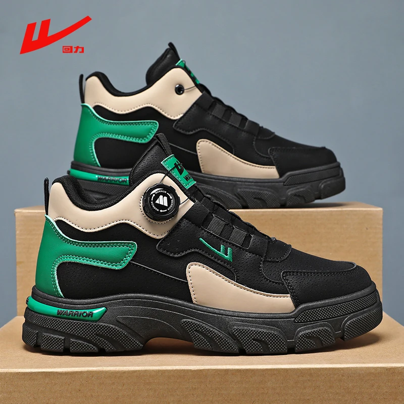 回力马丁靴男鞋2025秋季新款英伦风百搭旋转纽扣高帮户外工装靴子