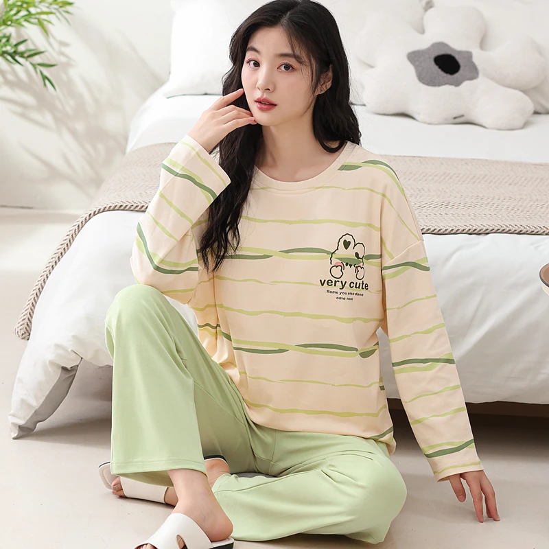 【带胸垫】睡衣女春秋季纯棉长袖2024新款宽松休闲可外穿家居服套装