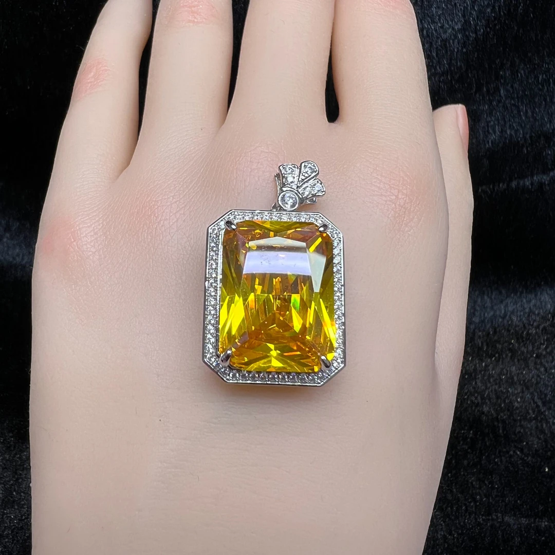 【暴力黄】S925银天然黄水晶吊坠P0018（赠链子+国检证书）