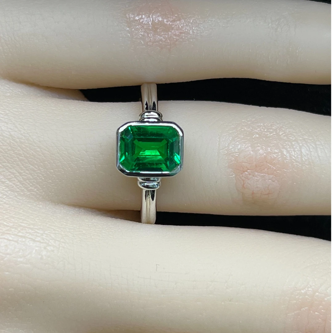 【祖母绿】S925银天然哥伦比亚祖母绿戒指A0031（带国检证书）