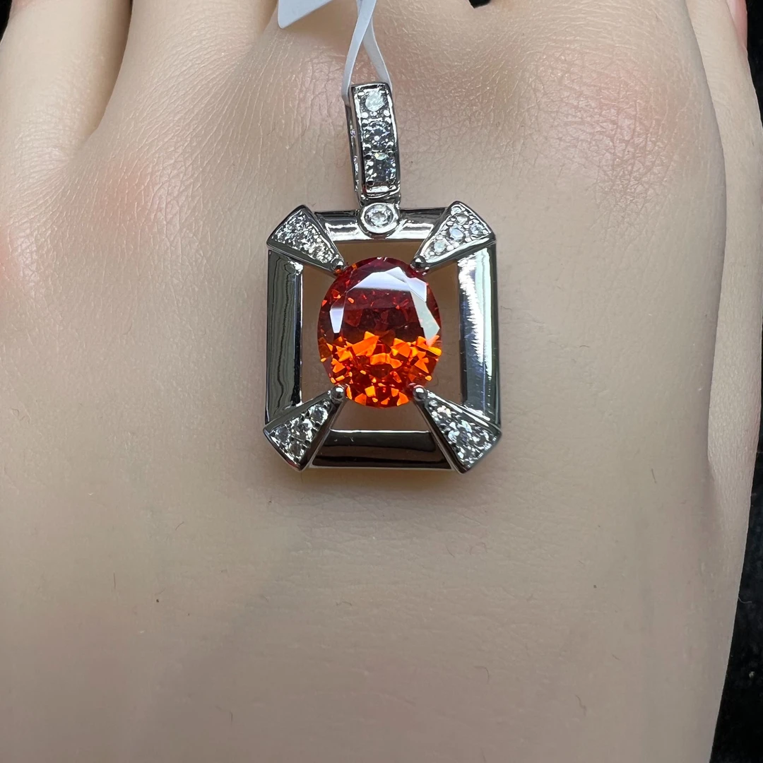 【芬达石】S925银天然芬达石榴石吊坠P0006（赠链子+国检证书）