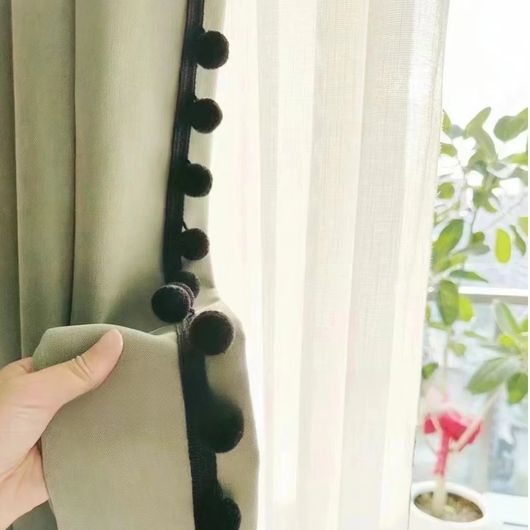 丝绒雪尼尔短绒高温定型窗帘+半透光窗纱