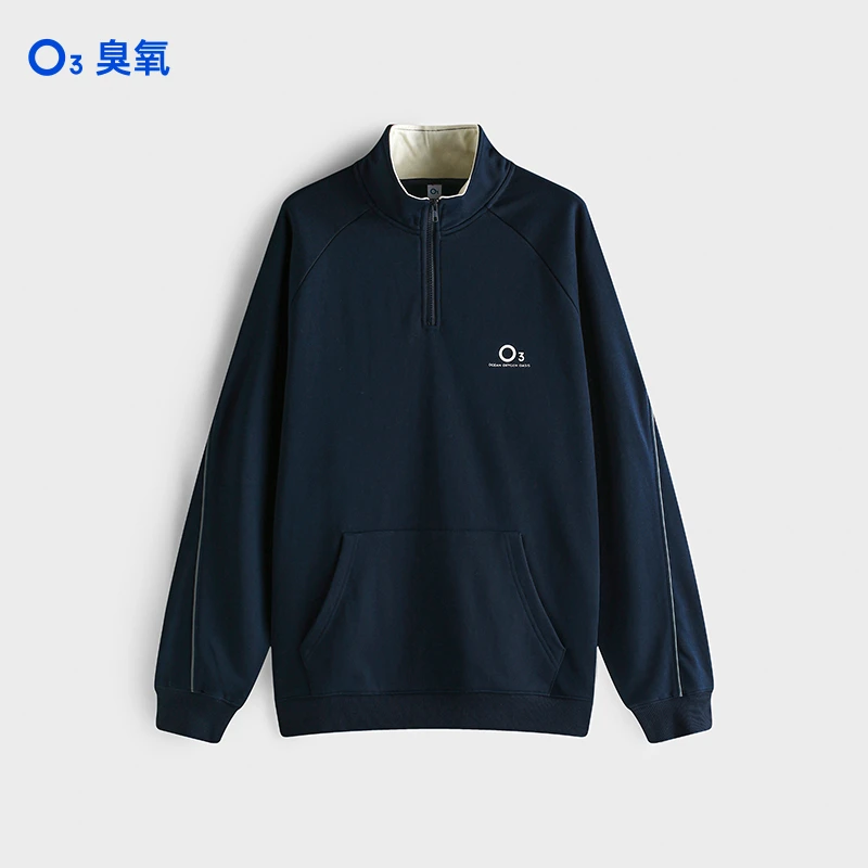 OZONE臭氧O₃ 复古学院风插肩袖秋季情侣款撞色半拉链立领卫衣