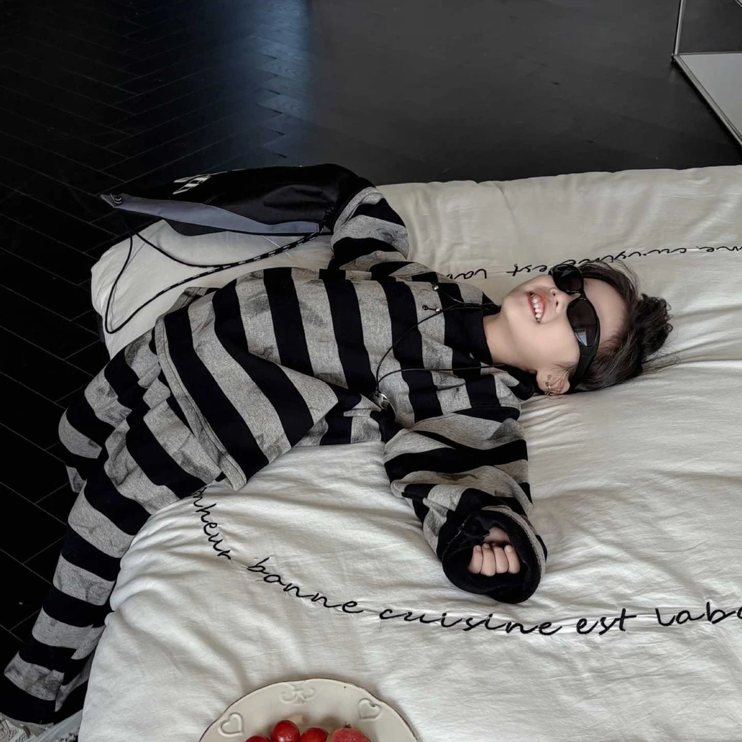 【冬季睡衣套装】男童儿童条纹家居服加绒加厚洋气两件套潮高级