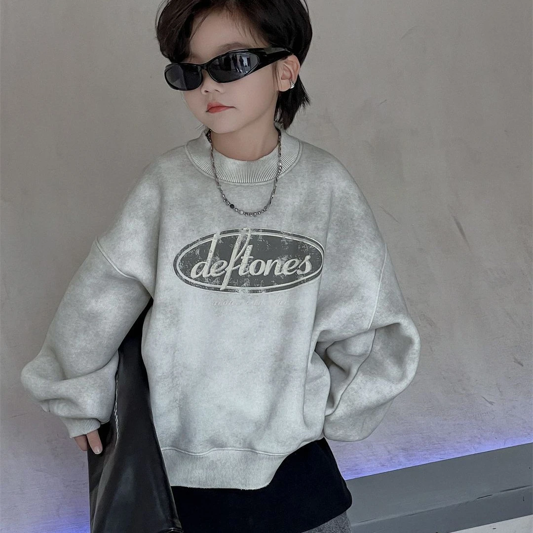 【冬季卫衣轻仓】男童儿童复古无帽卫衣宽松字母新款上衣秋冬美式