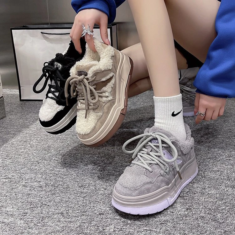 鞋子女2023新款冬季加绒保暖棉鞋爆款毛毛鞋女休闲鞋厚底防滑板鞋
