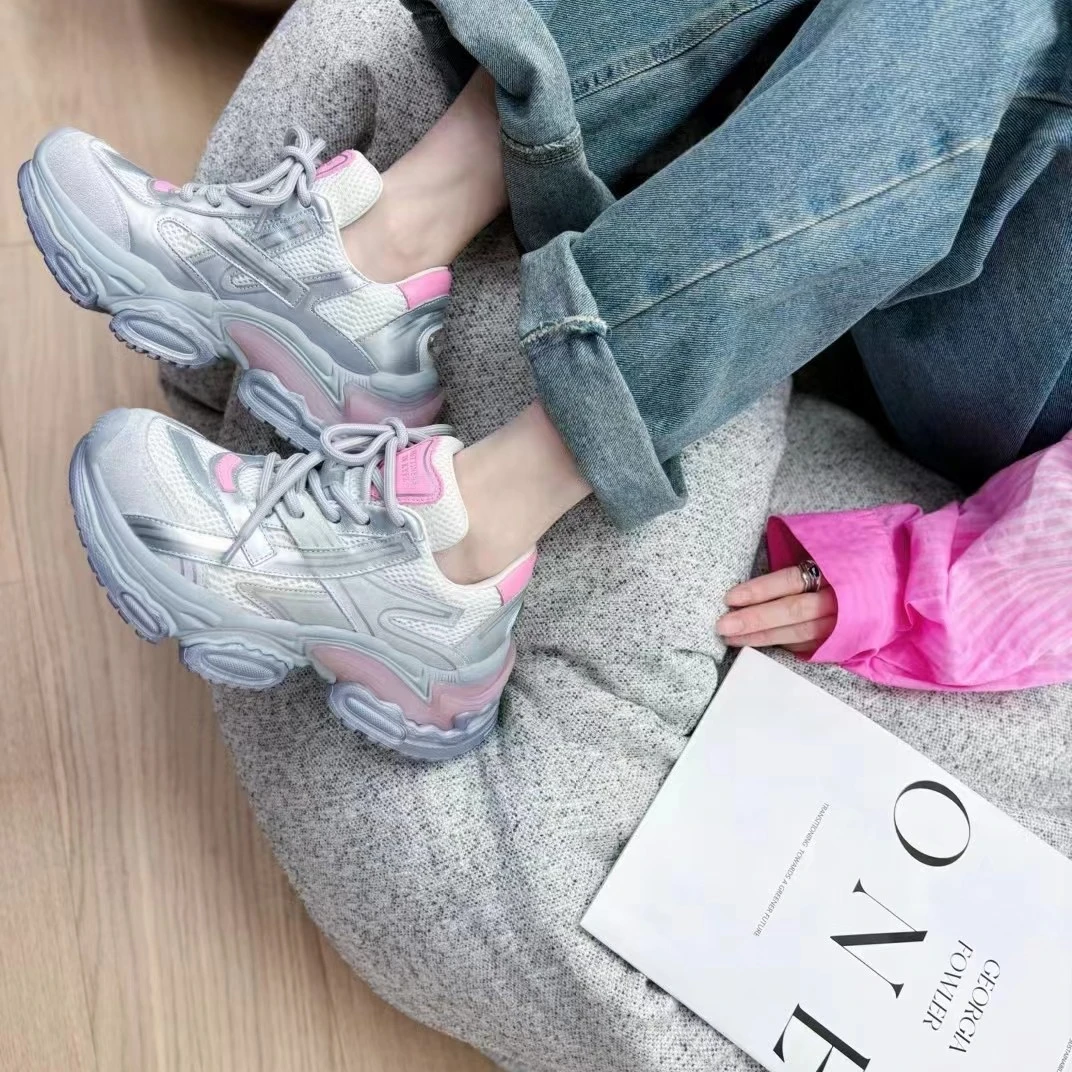 厚底真皮设计感老爹鞋女2024春季新款百搭休闲系带时尚潮流运动鞋