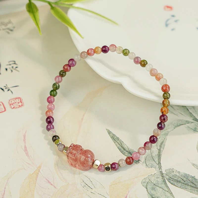 碧玺配草莓晶貔貅小点位手链女款时尚彩色仙女风-6595