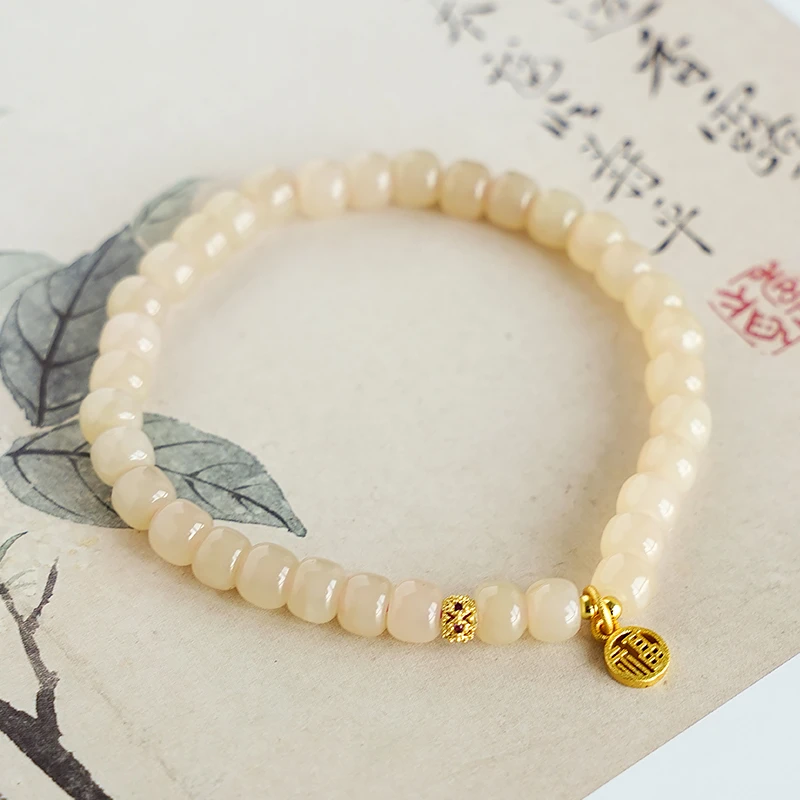 简约风和田玉藕粉小众单圈手链多样性发一-7698