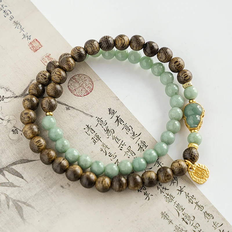 女款翡翠两圈轻奢百搭葫芦转珠小众手链多样性发一-5738