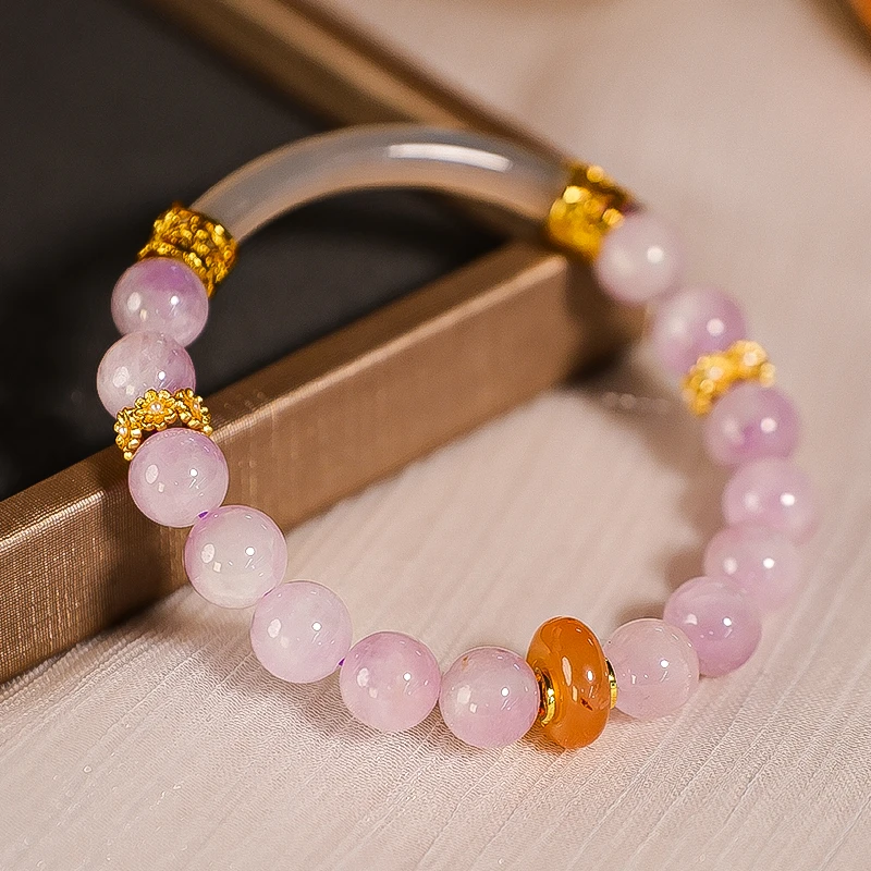 轻奢气质时尚古风精美紫锂辉石搭配玉髓半镯9mm -5864